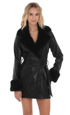 faux fur leather trench coat