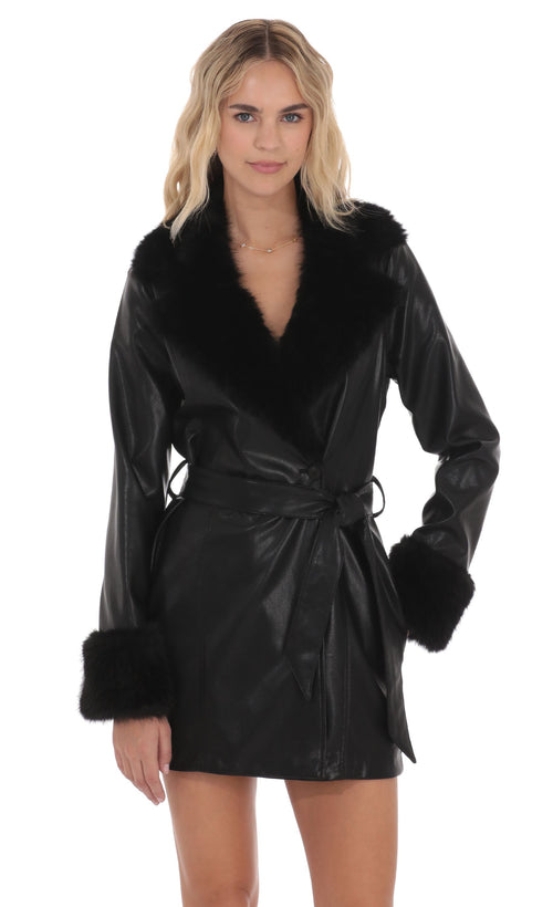 faux fur leather trench coat