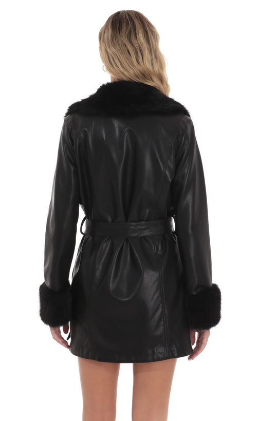 faux fur leather trench coat