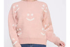 Soft Raised Smile Print Pullover Sweater