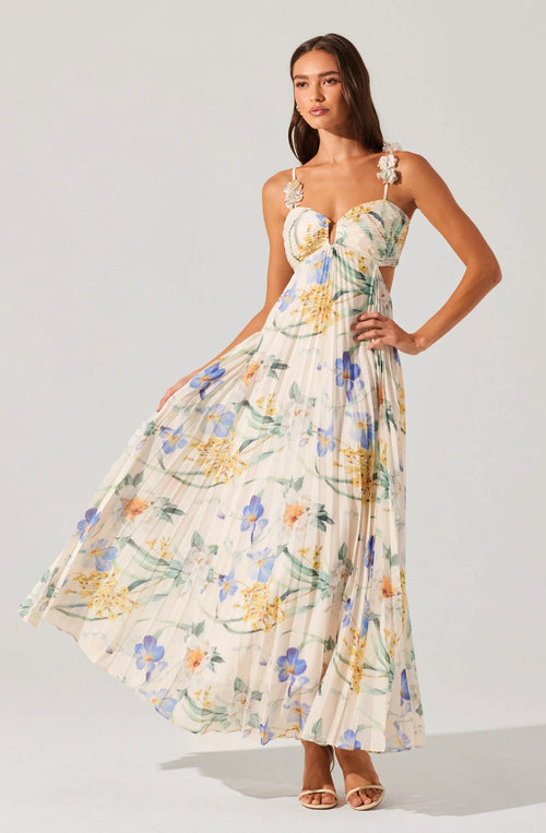 Astr Emese Floral Pleated Maxi Dress