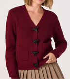 Embellished Bow Button Cardigan