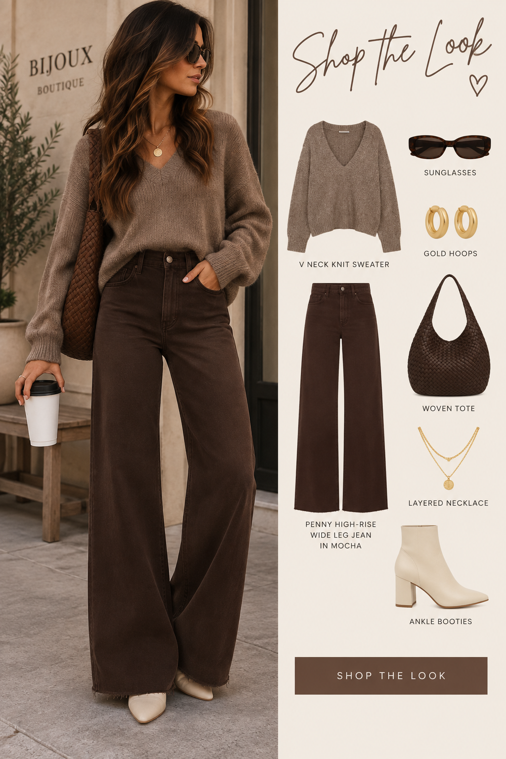Penny High Rise Wide Leg Jean - Mocha